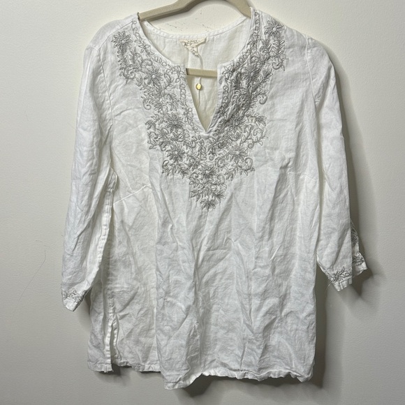 Charter Club Tops - Charter Club Silver Embroidered 100% Linen Top